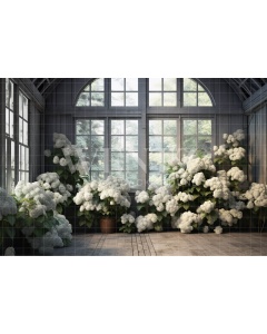 Fabric Photography Background White Hydrangea Greenhouse / Backdrop 3634