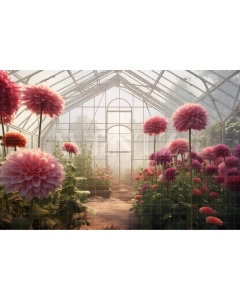 Fabric Photography Background Pink Dahlias Greenhouse / Backdrop 3635