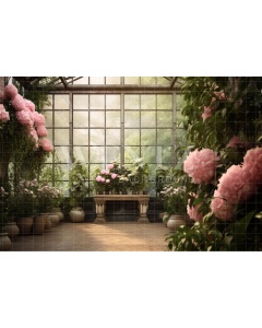 Fabric Photography Background Pink Peonies Greenhouse / Backdrop 3637