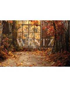 Fabric Photography Background Fall Scenery with Window / Backdrop 5933