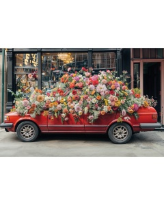 Fabric Photography Background Valentine's Day Car with Flowers / Backdrop 6035