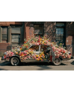 Fabric Photography Background Valentine's Day Car with Flowers / Backdrop 6036